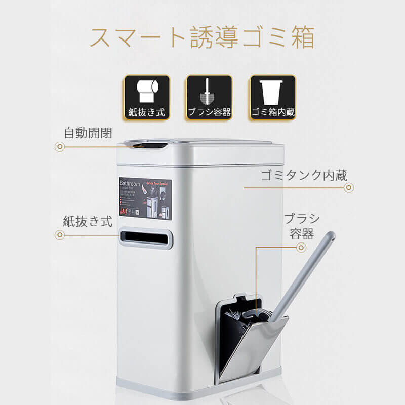 新入庫 お買い物マラソンスマート誘導ゴミ箱 スマート 感応開蓋 3 in1ゴミ箱 清潔で 便利でより衛生的に 便器のブラシ内収納デザイン 多機能 紙抜き式 ブラシ容器 自動開閉