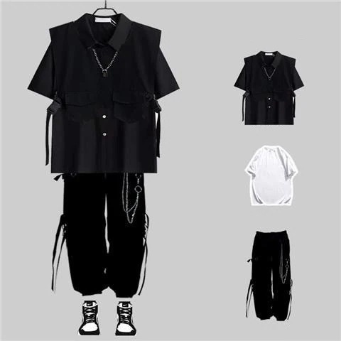 メンズメンズセット 半袖シャツ+ベスト+Tシャツ+カーゴパンツ セット M-5XL