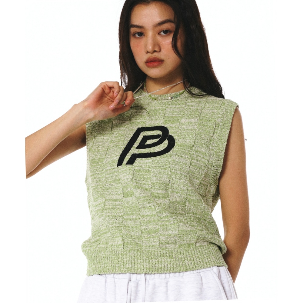 プレンダ PP ロゴスクエアニットベストグリーン