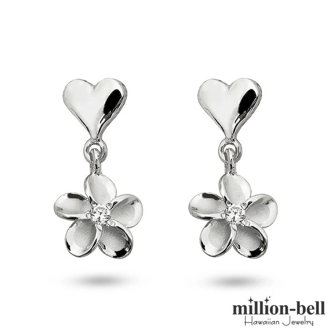 ハワイアンジュエリー ハート＆プルメリア ピアス（ジルコニア付） シルバー925 キャッチ 20G(ゲージ) SE18201 彼女 妻 女性 レディース クリスマス SE56048