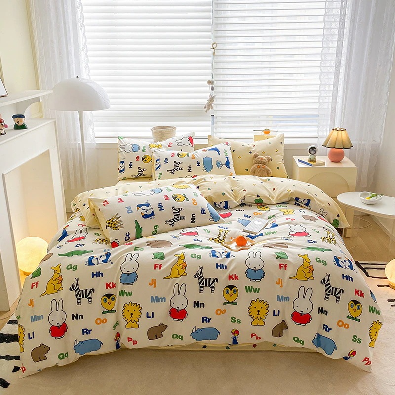 ミッフィー 布団カバーかわいいミッフィーうさぎのコットン4点セット ボックスキルトカバー寝具セット