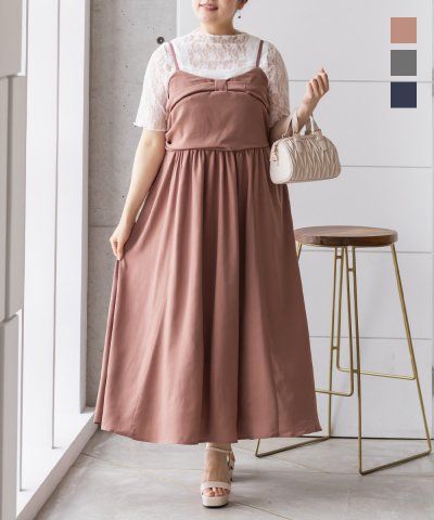 大きいサイズ レディース LL 3L 4L XL XXL XXXL CLETTEオリジナルリボンデザインキャミワンピース 6,349円