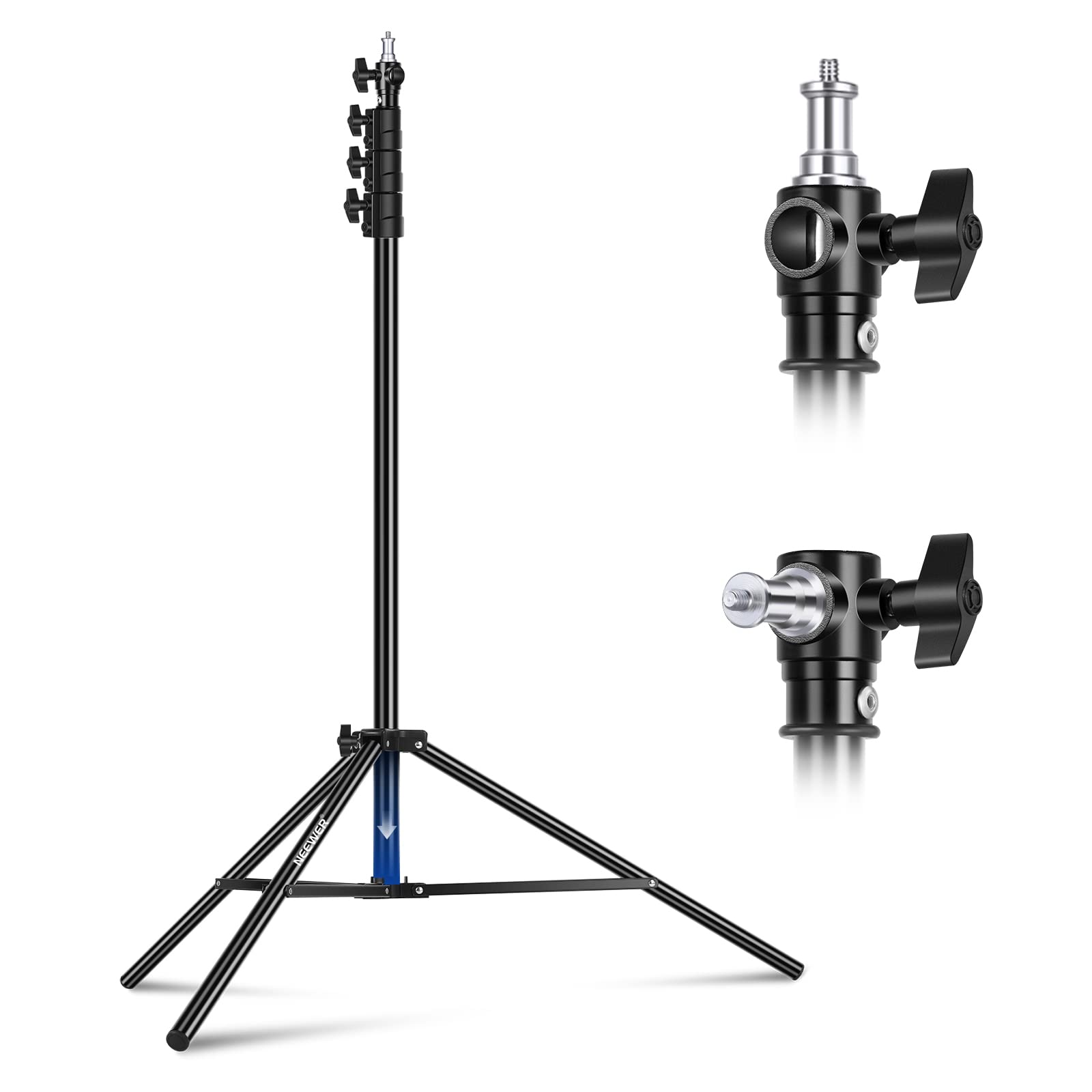NEEWER 9.8ft/3mライトスタンド エアクッション 耐久性高い 全金属製写真三脚スタンド 1/4"から3/8"のリバーシブルスピゴット付き 3ウェイ取り付けインターフェース＆金属製ロックノブ