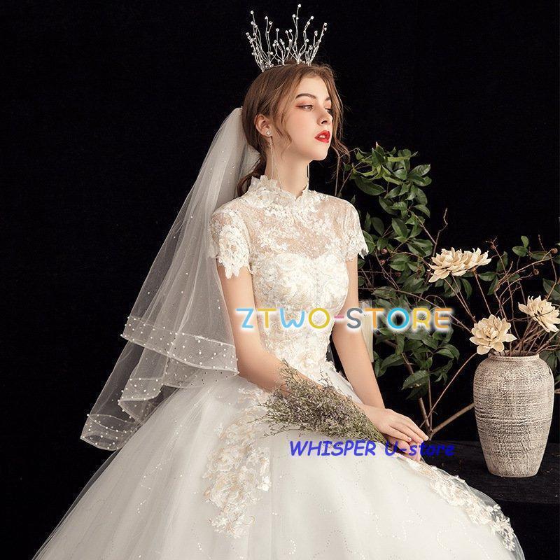 ウエディングドレスaライン白格安袖ありレースウェディングドレス花嫁結婚式パーティードレス二次会ブライダルロングドレスイブニングドレス安い