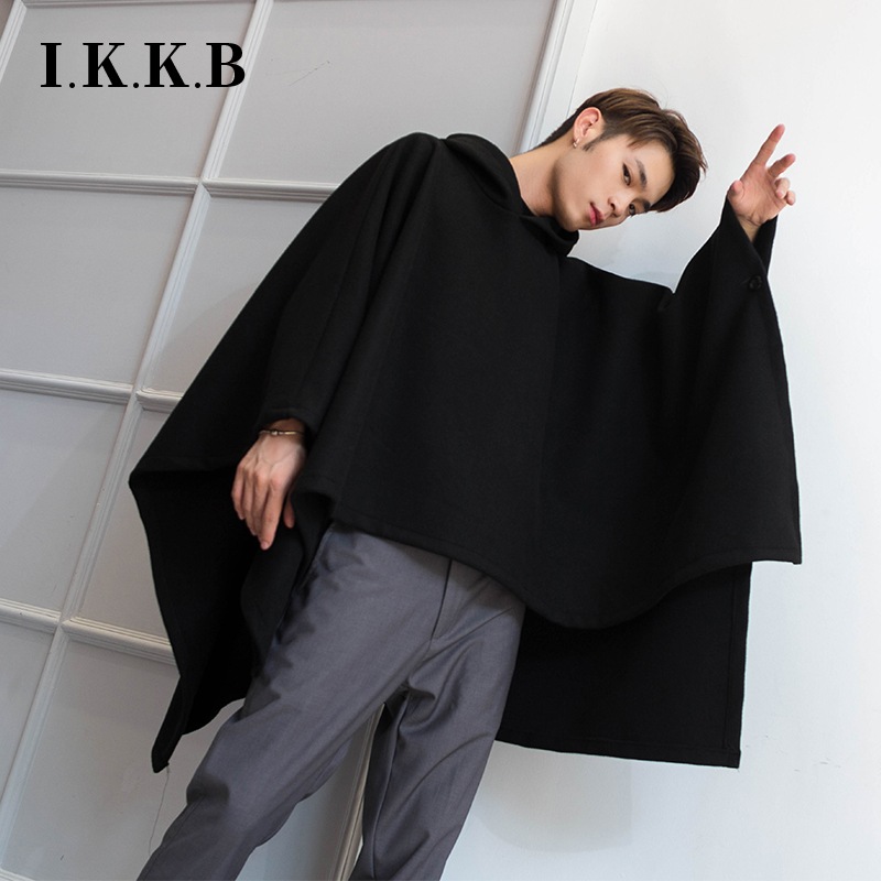 超爆安 メンズショートフロント バックロングフード付きマントクロークコート秋冬トレンドミドル丈ウールパーカー ツイード 尺寸 M Medicis Pt