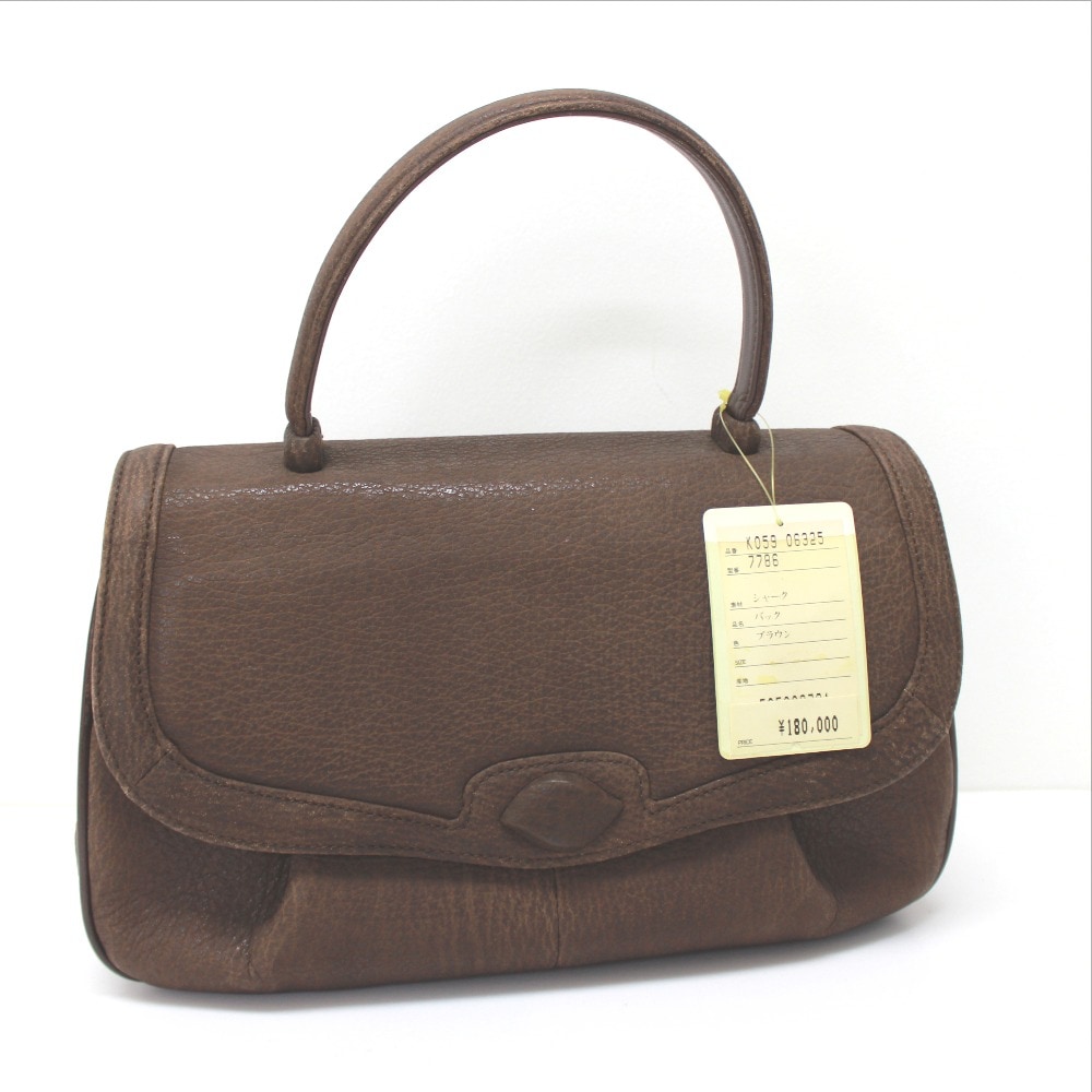 no brand ノーブランド ハンドバッグ カバン シャークスキン ブラウン