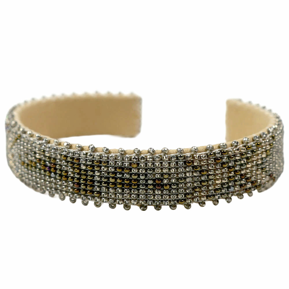 [訳ありアウトレット/付属品なし] エトキー ETKIE バングル カフ ブレスレット ビーズ×レザーバングル FREEサイズ Cuff : Thunderbird glass cuff - smal