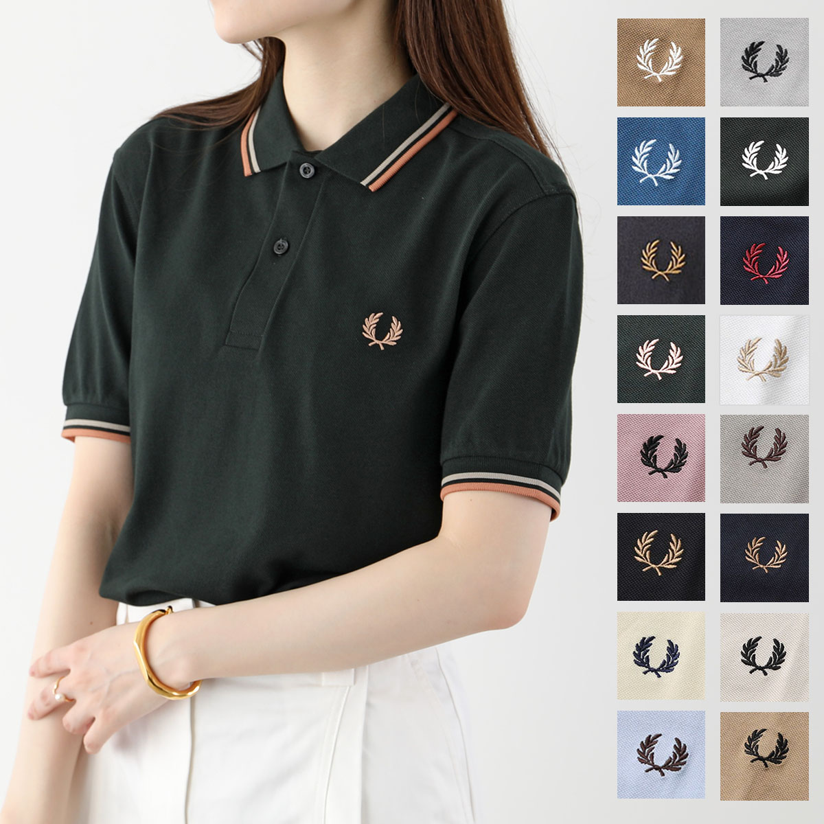 FRED PERRY フレッドペリー ポロシャツ TWIN TIPPED FRED PERRY SHIRT M3600 レディース 半袖 鹿の子 ロゴ刺繍 カラー17色