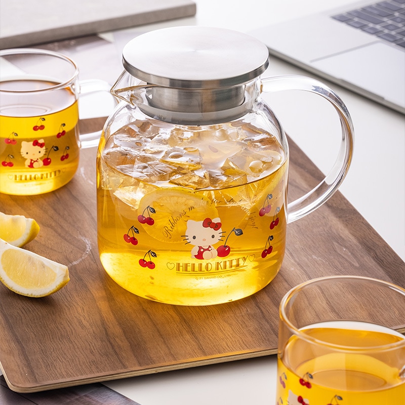サンリオ 冷水ガラスケトル 夏用 大容量 ティーポット 耐熱 家庭用セット 冷水カップ 冷水ケトル