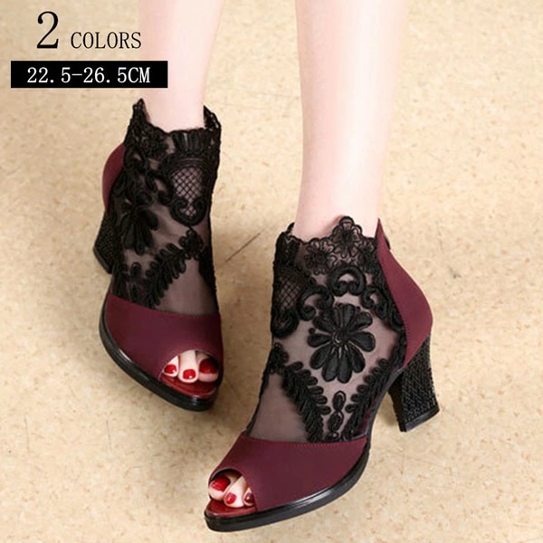 サマーブーツ レディース ブーツサンダル スプリングブーツ アンクルブーティ 春ブーツ 夏ブーツ メッシュレース 美脚サンダル 22.5-26.5cm ブーサン シースルー 透かし フラワーレース ベ 5,181円