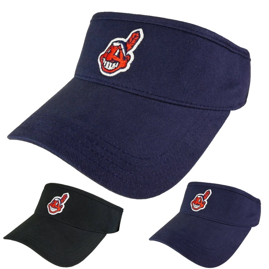 インディアンス サンバイザー廃盤モデル ANCO INDIANS SUNBISER日除け MLB 公式 ネイビー ブラック黒 紺 刺繍 ロゴ レアモデルメンズ