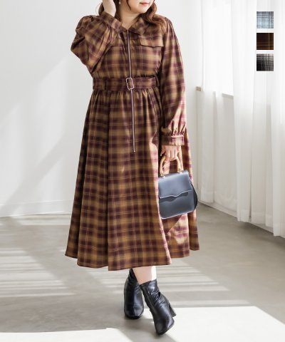 大きいサイズ レディース LL 3L 4L XL XXL XXXL CLETTEオリジナルチェック柄ジップワンピース
