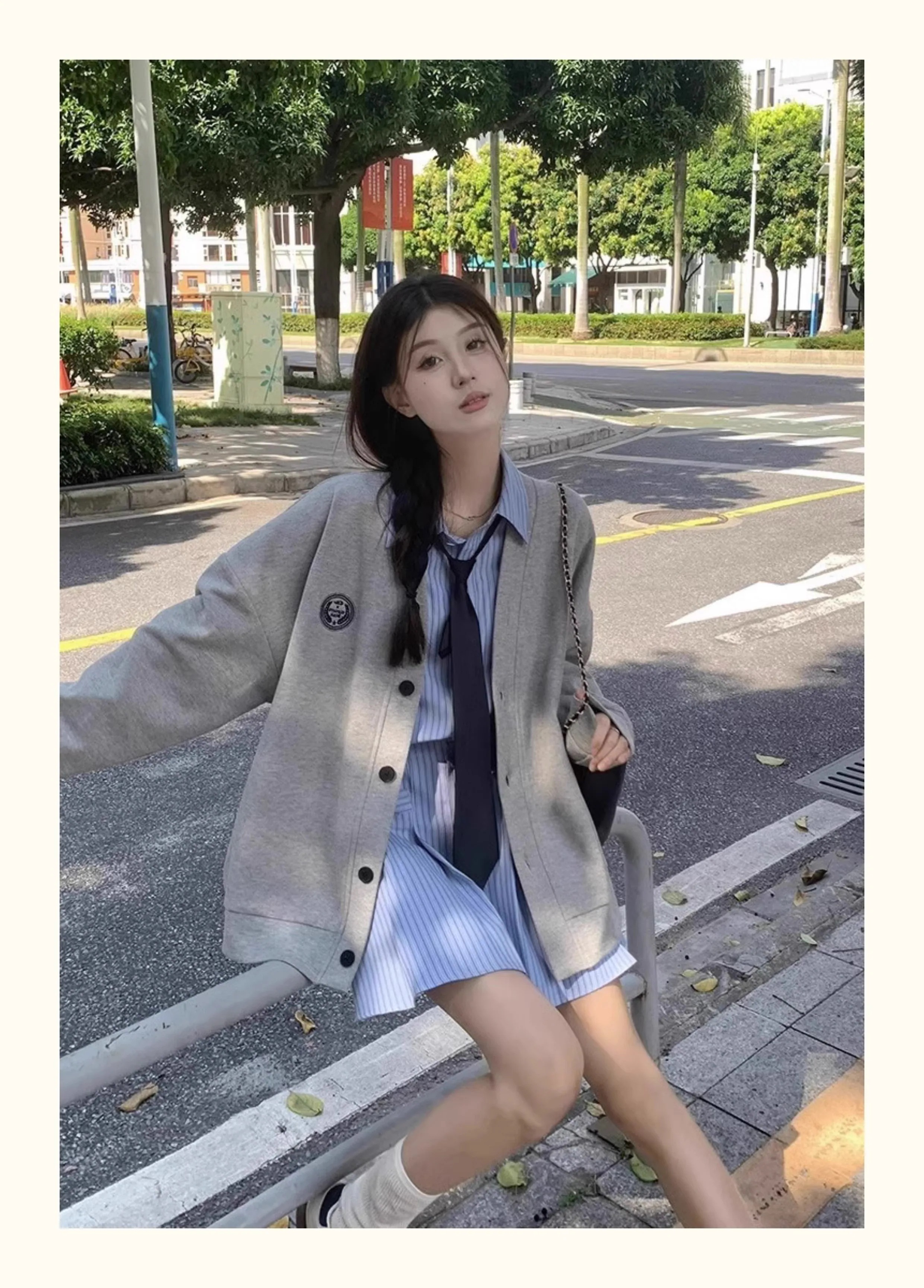 【セット】 シャツワンピース カーディガン ロング 長袖 襟付き セーラー風 かわいい 大人可愛い きれいめ シンプル カジュアル 上品 おしゃれ かっこいい こなれ感 ガーリー 主役級 存在感 ラブ