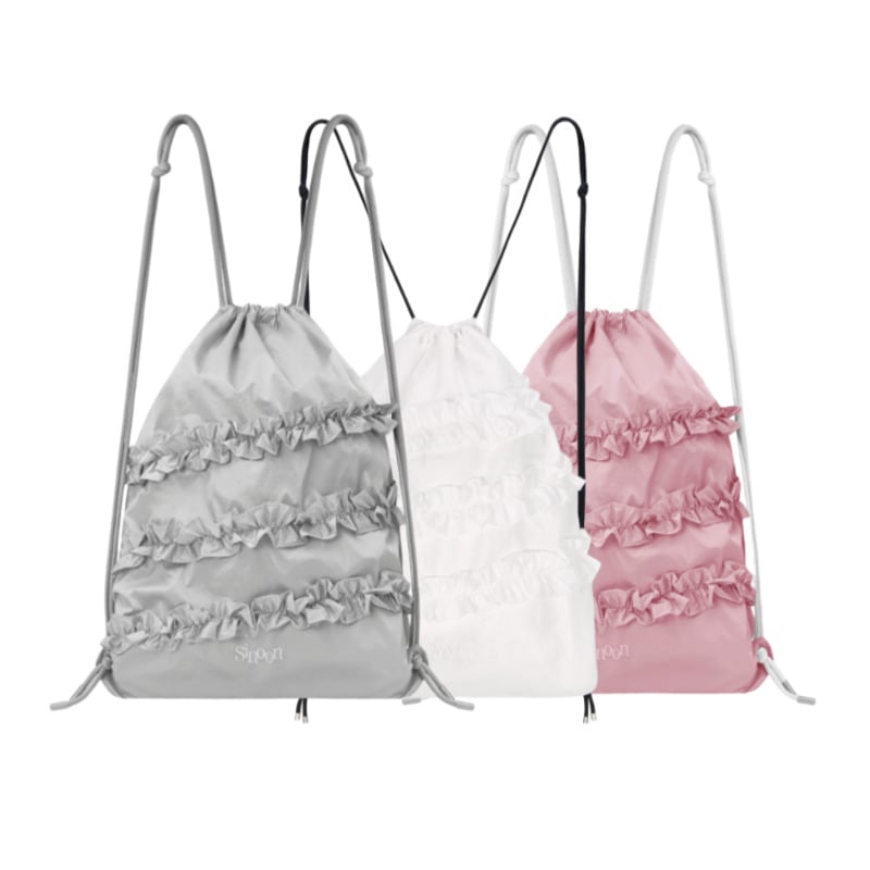 [韓国ブランド] Ruffle String Bag (silver / white / pink)