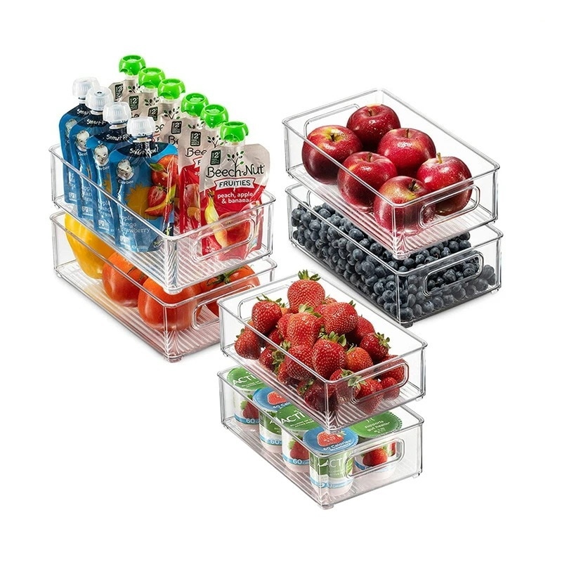 冷蔵庫収納ケース6点セット長方形透明プラスチックケースは果物と野菜の保冷ケースセットを重ねることができる