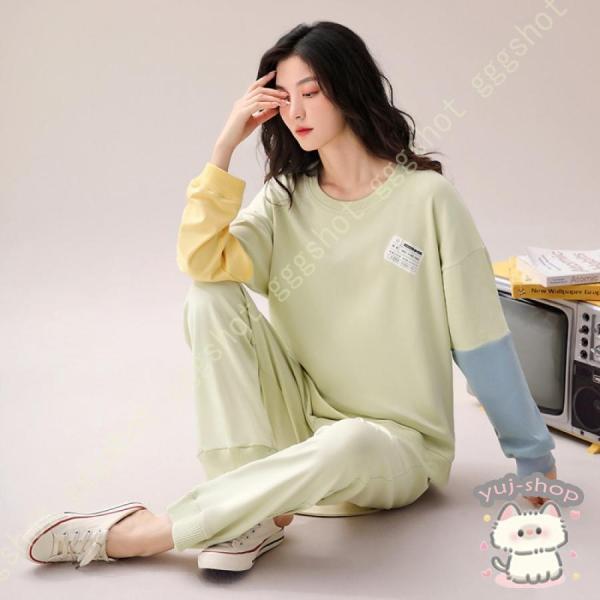 レディース ャマ 綿 上下 ルームウェア 部屋着 吸汗 通気 肌に優しい ハート柄 おしゃれ ホームウェア 長袖 コットン ロングパンツ 可愛い 寝間着