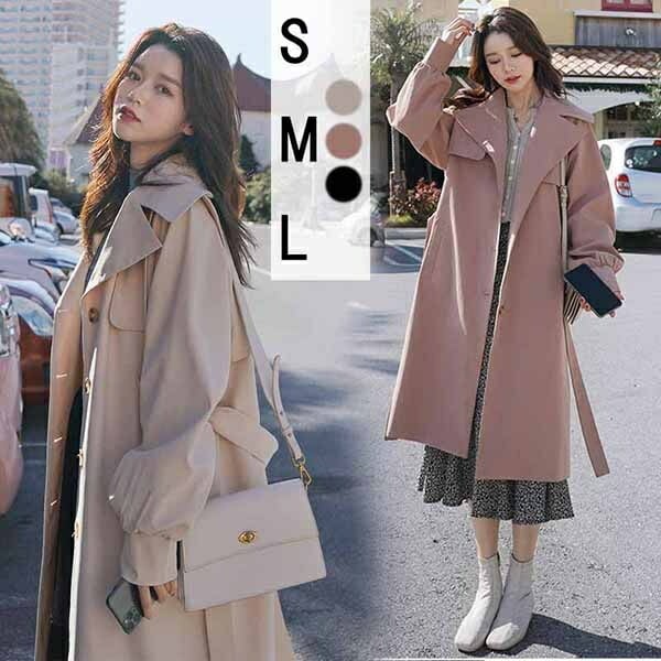 春コート スプリングコート レディース ベルト付き コート トレンチコート ロングコート アウター テロンチコート 春コート 無地 ファッション 長袖 春物 春服 春秋 着痩せ カジュアル おしゃれ