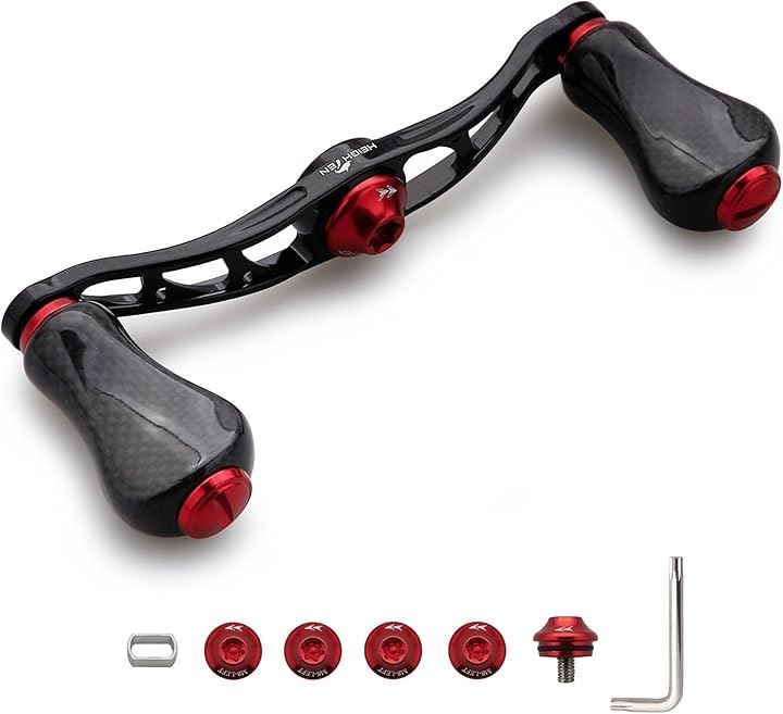 リール ハンドル カーボンノブ搭載 シマノ SHIMANO ダイワ DAIWA アブ Abu 通用 ベイトリール Arch(90mmハンドル - 20mmノブ - ワインレッド)