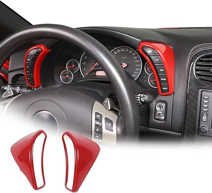 シボレー コルベット C6 2005-2013に対応 車用 ダッシュボードボタン装飾カバー スピードメーターベゼルトリムカバー 内装パーツ インテリアパネル カスタム 赤( レッド)