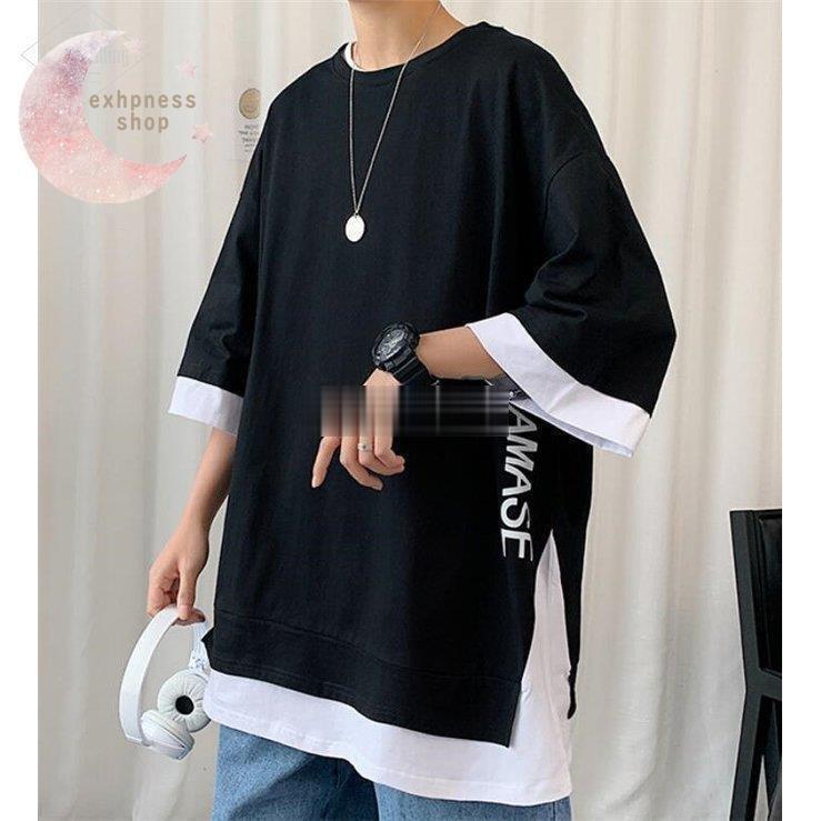 出荷が早い-メンズTシャツ半袖個性的重ね着カジュアルトップス