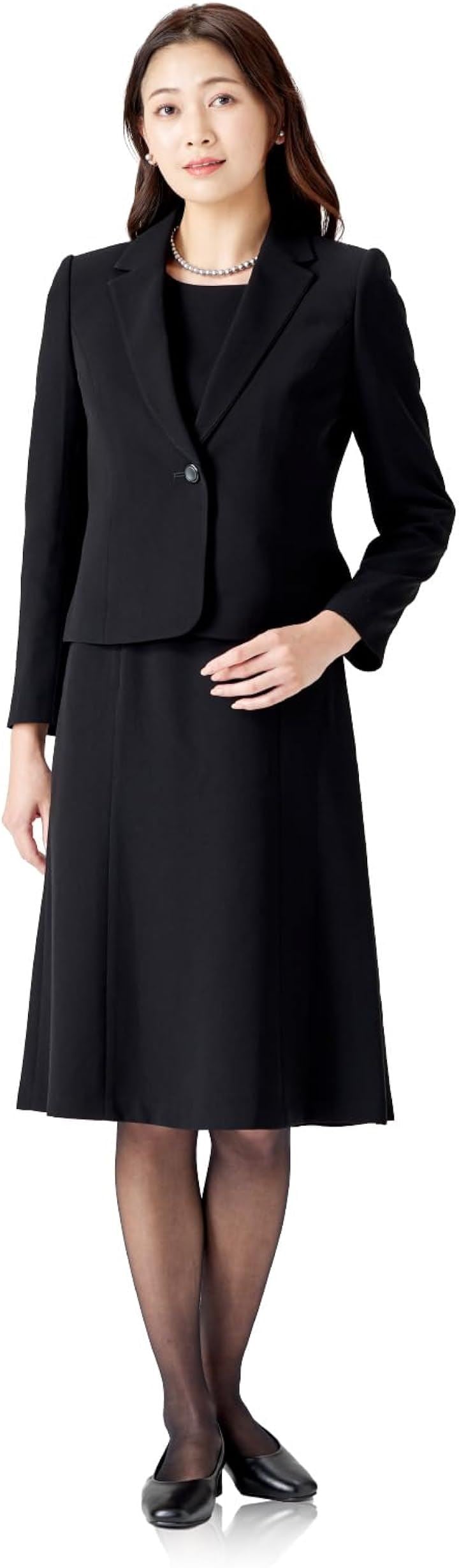 喪服 レディース 礼服 ブラックフォーマル ウォッシャブル 洗える 前開き オールシーズン ロング 丈 アンサンブル( ［21］ ウォッシャブル 前開き アンサンブ, 11 号)