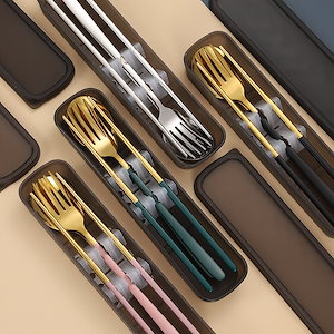 ネットセレブ韓国スタイルステンレス鋼ポータブル食器学生旅行スプーン箸3ピースギフトセット