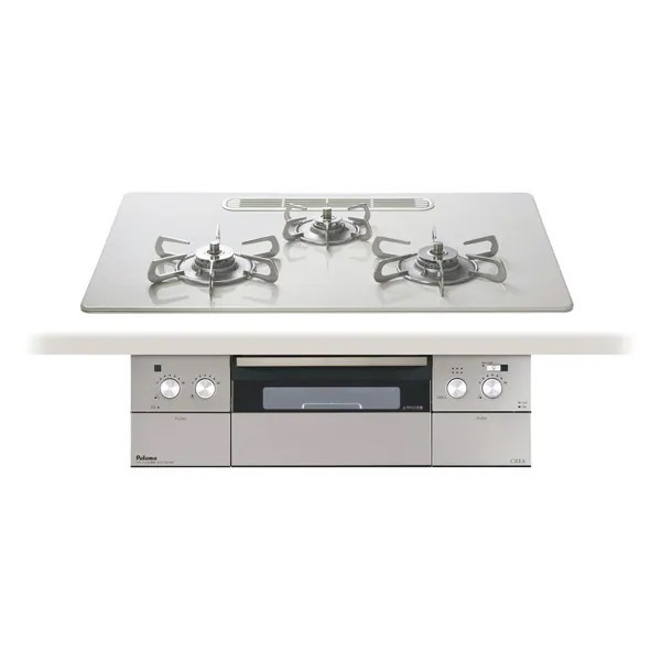 ビルトインガスコンロ 都市ガス用 両側強火タイプ 幅75cm PD-963WT-U75CV-13A ティアラシルバー CREA