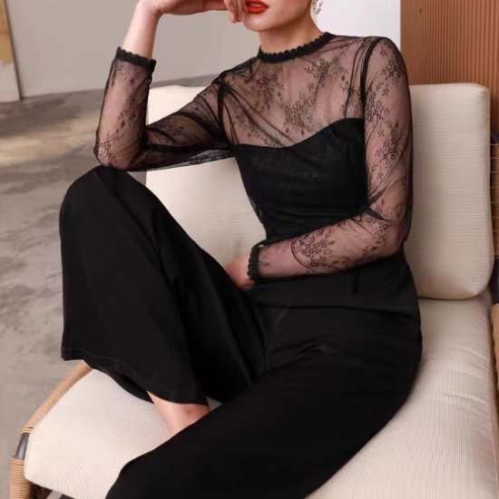 パンツドレス レディース 演奏会ドレス 結婚式ドレス ジャンプスーツ オールインワン 長袖 ワイドパンツ シースルー メッシュ ラウンドネック きれいめ スタイリッシュ パーティー 女性 エレガント