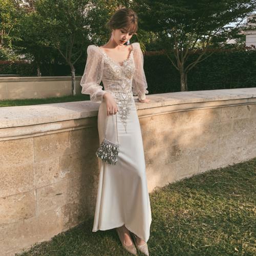 6月の新製品安いロングドレス イブニングドレス ワンピース 韓国 ドット柄 Vネック 春 夏 秋 冬 長袖 ロング おしゃれ 可愛い 刺繍 ビジュー エレガント 二次会 披露宴 パーティー 10代 2 6,376円