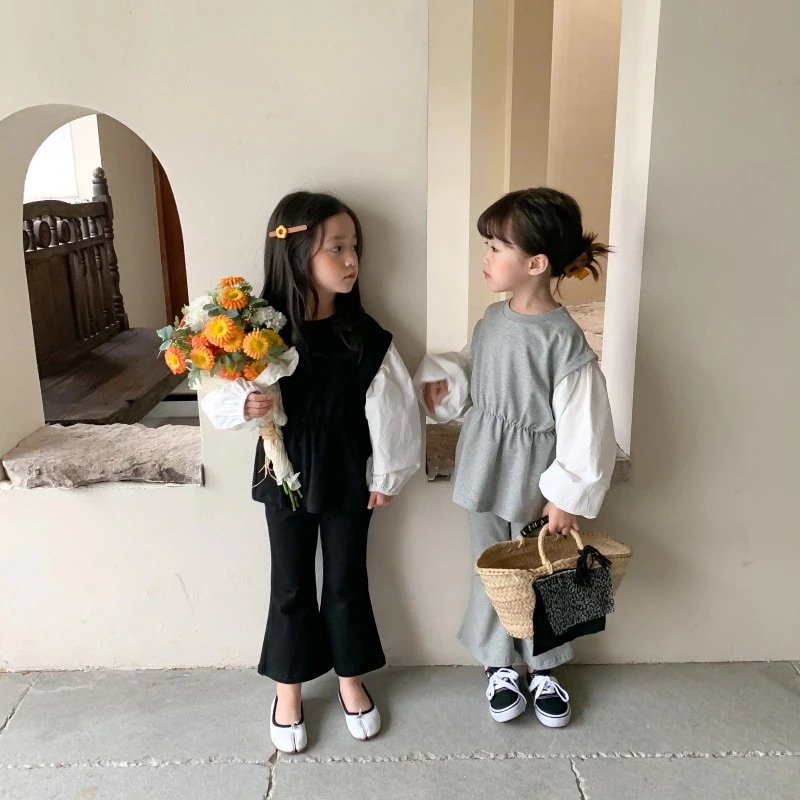 子供スーツ2025秋の女性赤ちゃん韓国系ファッションラッパズボンスーツ気質ジョイントスリーブスーツ