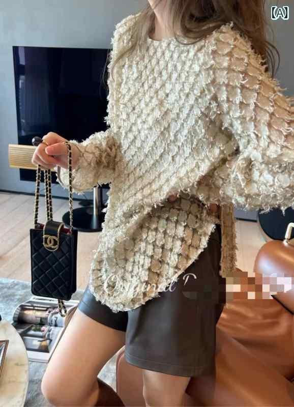 レディース　シャツ　レース プチ ブルジョアジーの 高級 ラウンドネック タッセル シルクレース シャツ レディース 秋 商品 やや 透明 ファッション トップス プルオーバー