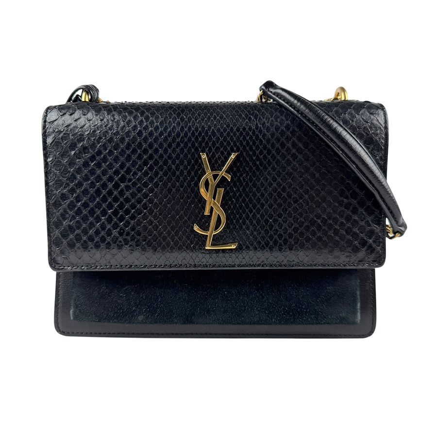 サンローラン SAINT LAURENT ショルダーバッグ 型押しレザー/スエード ブラック ゴールド レディース 442906 z6112