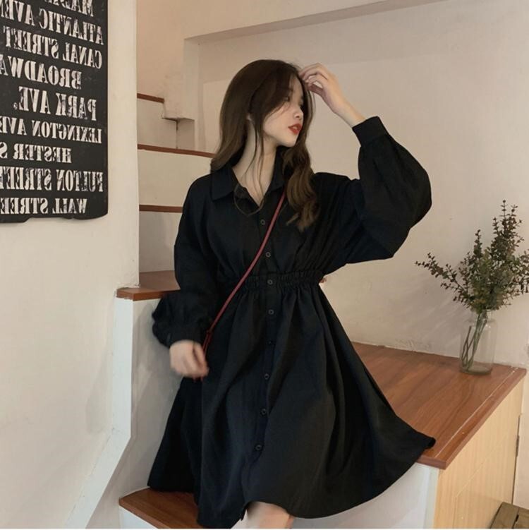 ワンピース レディース シャツワンピース S M L XL 韓国 長袖 膝丈 ひざ丈 かわいい 大人可愛い カジュアル おしゃれ お洒落 かっこいい こなれ感 ラフ 主役級 存在感 ストリート 無地