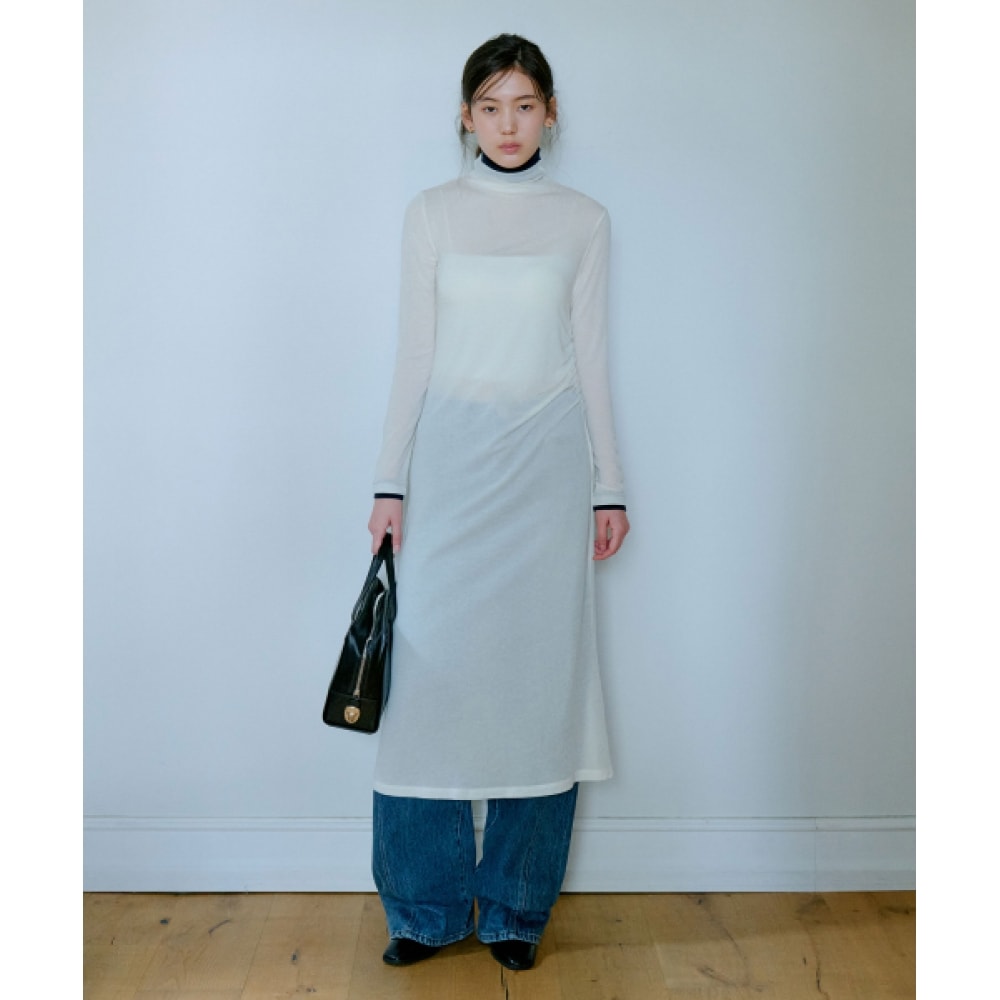 GRASPLAN タートルネックロングワンピース_クリームネイビー