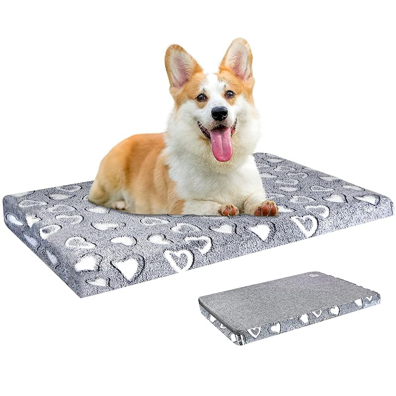 VANKEAN 犬ベッド ペットベッド ペットマットレス ふわふわ 小型犬用 中型犬用 防水ライニング 取り外し可能 洗濯機で洗える 四季 通年タイプ しっかりとしたサポート ライトグレー Mサイズ
