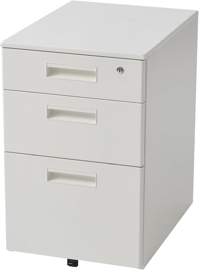 3段 デスクワゴン サイドワゴン 鍵付き キャスター付き スチール ホワイト 下段フルオープン OC-SW-3 OC-SW-3-WH