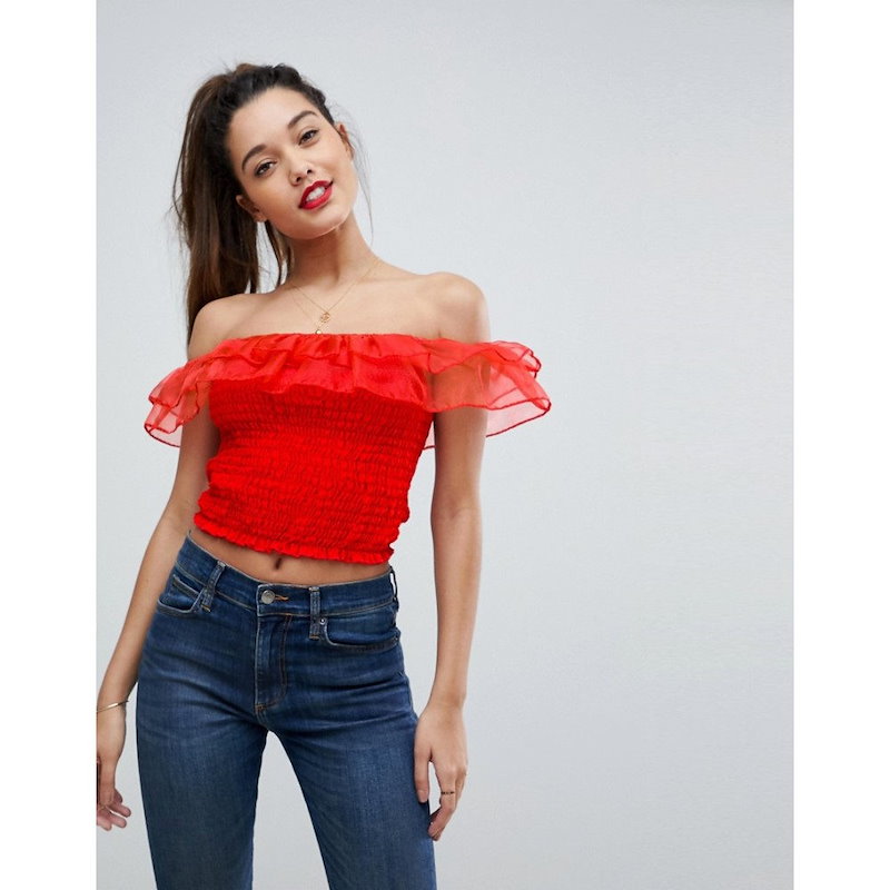 エイソス レディース トップス【ASOS Shirred Ruffle Bandeau Top】Red エイソス レディース トップス【ASOS Shirred Ruffle Bandeau Top】Red