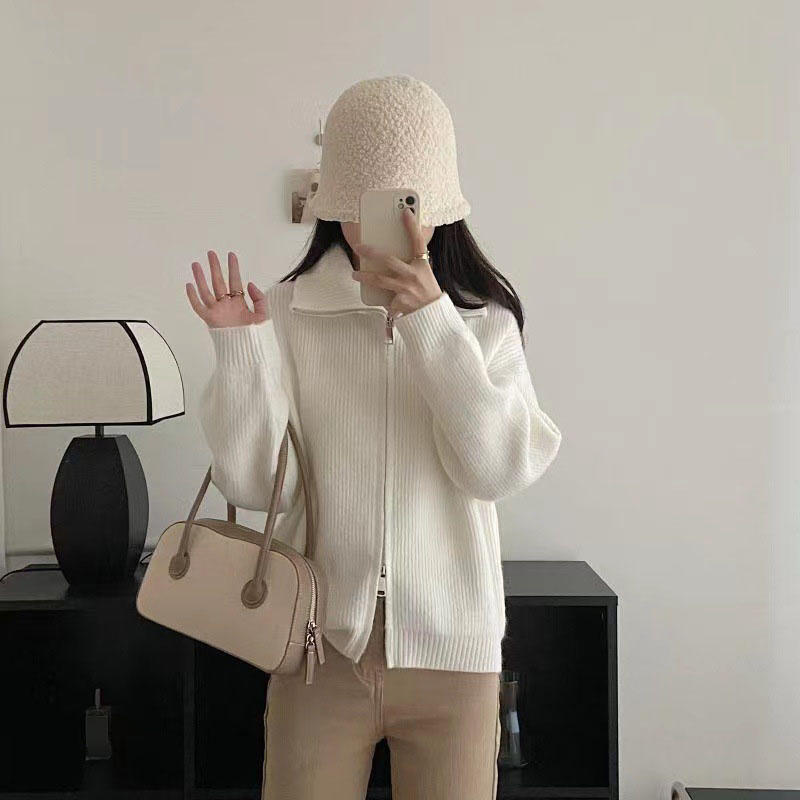 トップス レディース アウター ハイネック 長袖 前開き 無地 厚手 ニットセーター カジュアル 羽織り ニットカーディガン ジップアップ ニットセーター タートルネック 20代 30代 40代 ママ