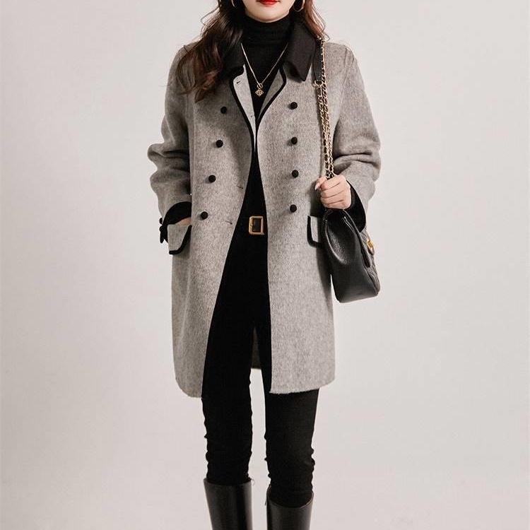 アウター コート ステンカラー バイカラー ミディアム丈 オーバーサイズ 長袖 大人可愛い シンプル お洒落 こなれ感 普段使い