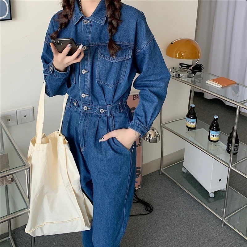 セット アップ デニム スリム見え 気質 春 おしゃれ 学生 百掛け オールインワンパンツ 体型カバー デニムズボン ロング