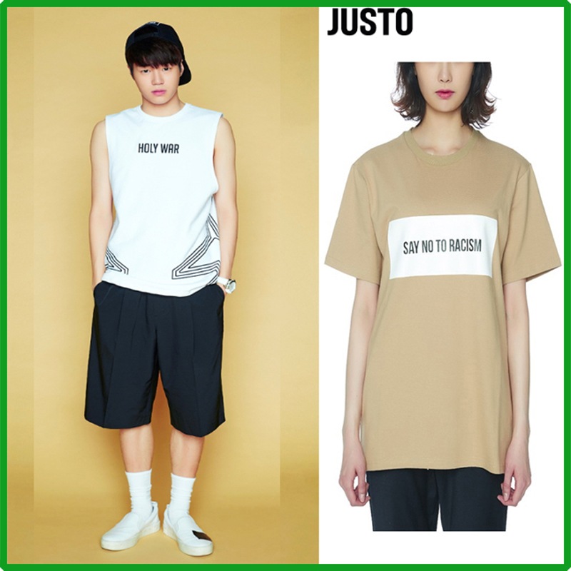 送料無料K-POPスター着用人気ブランドJUSTOHOLY WAR SLEEVELESS/ANTIRACISM PAPER T-SHIRTS 日本未入荷/男女兼用/東方神起EXO少女時代 Tシャツカットソー