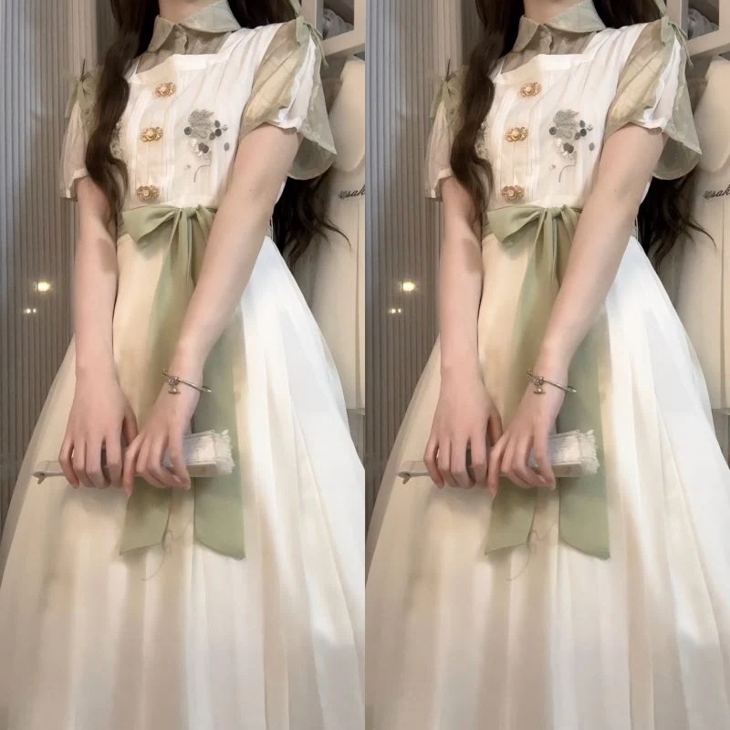 【フルセット】デザイン青提詞新韓国cos要素ワンピース半袖シャツセット夏