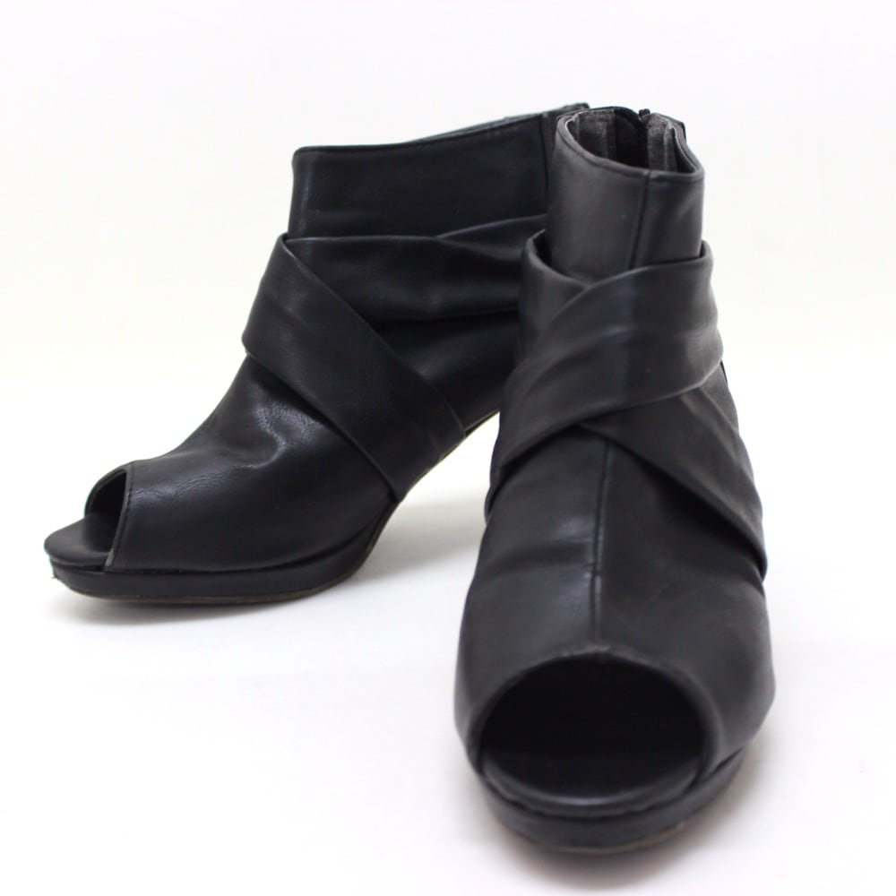 BEAMS ビームス ブーティ オープントゥ HEART ブーティ 合成皮革 ブラック