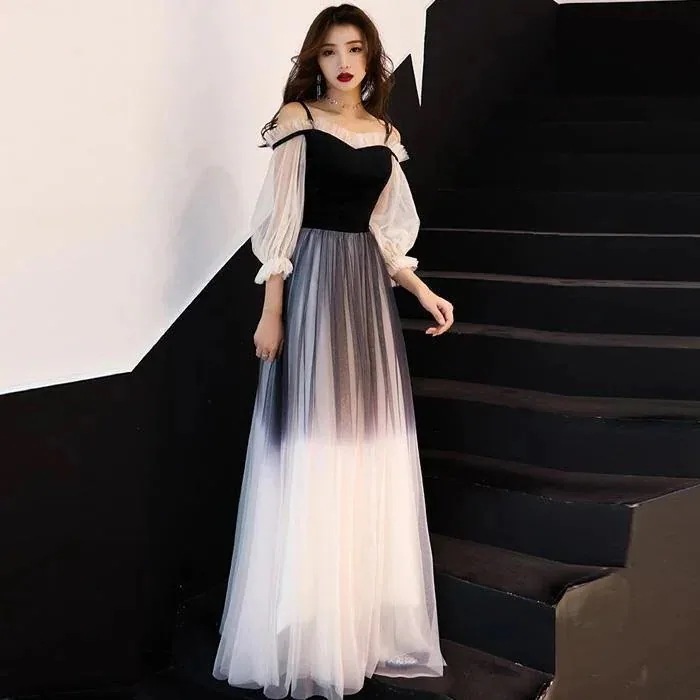 イブニングドレスワンショルダーワンピース2023新作ドレス高級スカート網糸グラデーションワンピース ドレス ワンピース 秋冬 パーティードレス ロングワンピース ニットワンピース シャツワンピース
