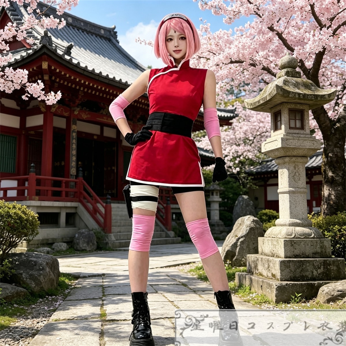 在庫品 19歳 春野サクラ コスプレ衣装 THE LAST 劇場版 コスチューム 額当て付き