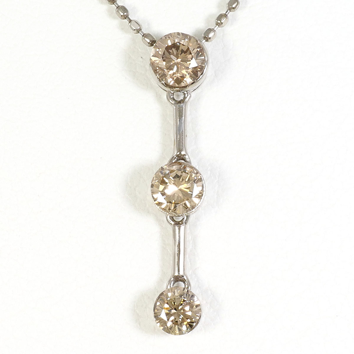 K18 18金 WG ホワイトゴールド ネックレス ブラウンダイヤモンド 0.45ct 総重量約2.2g 約45cm 中古