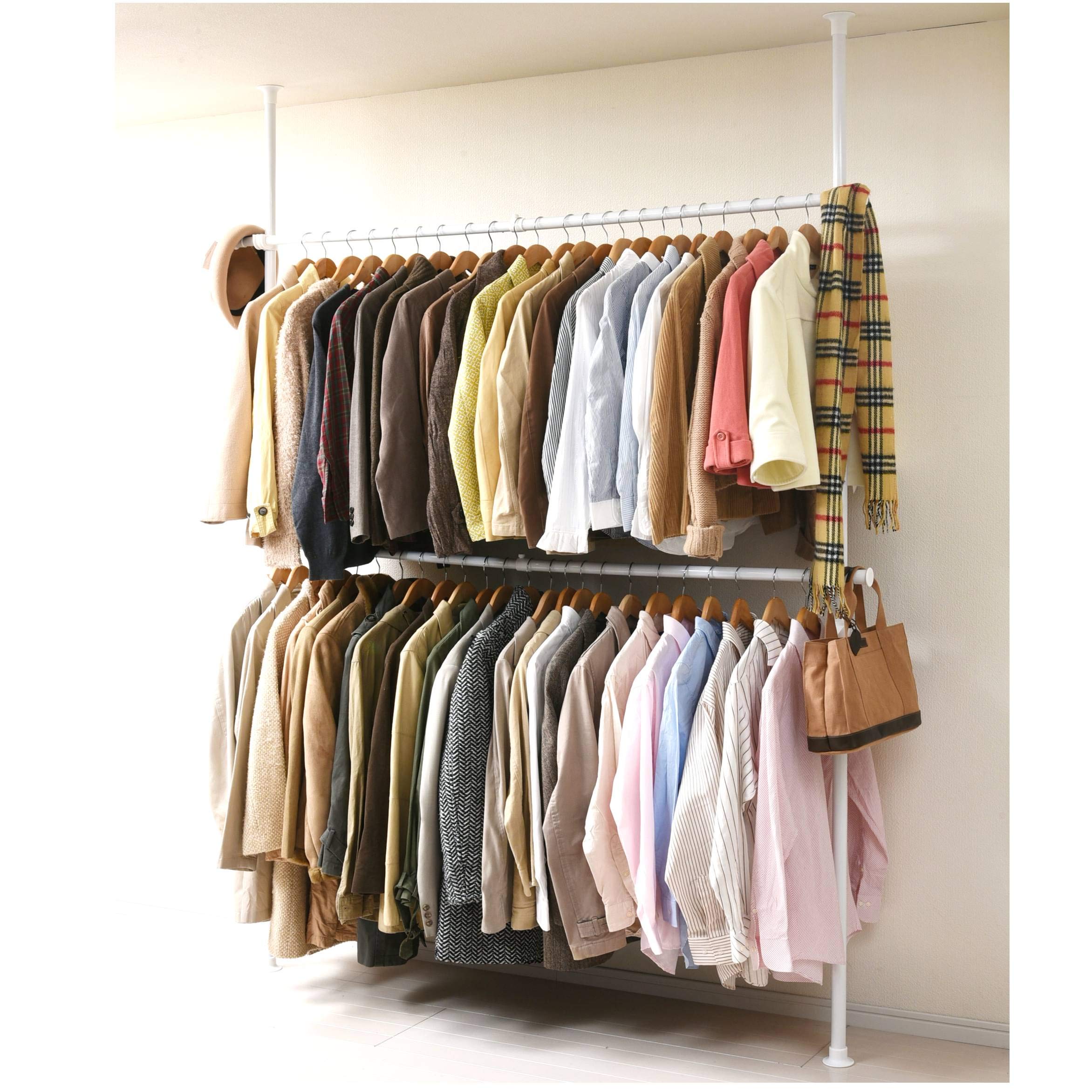 山善(YAMAZEN) 突っ張りポールハンガーラック(ダブル) ホワイト WJ-775