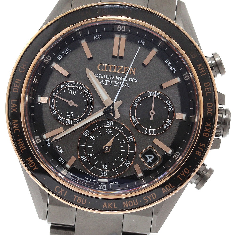 シチズン CITIZEN CC4074-61W/F950-0029S0C アテッサ ACT Line ブラックチタンシリーズ ソーラー電波 メンズ 美品 箱・保証書付き_942131【中古】