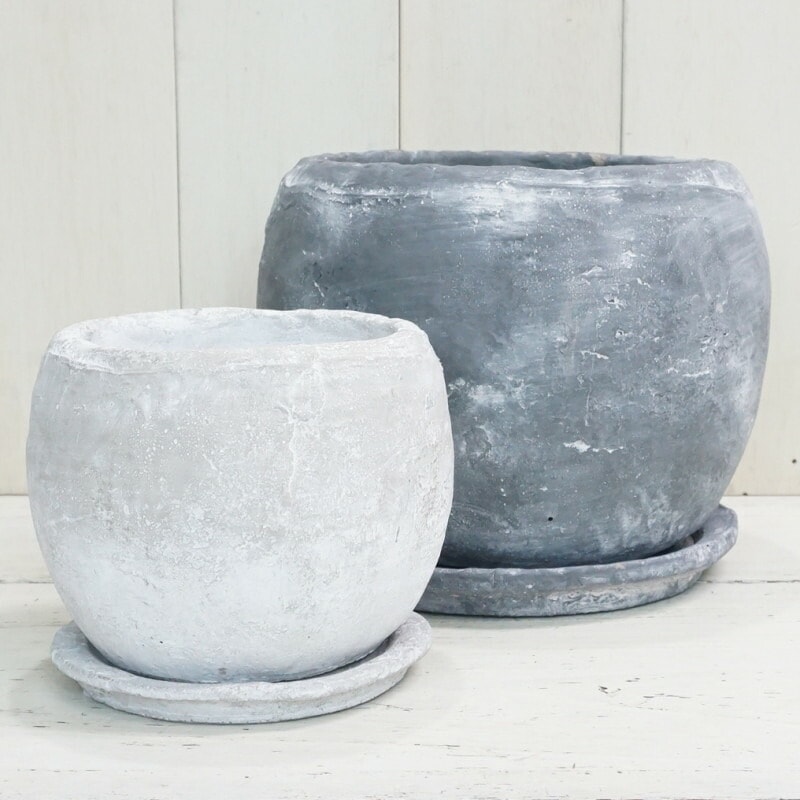 植木鉢 おしゃれ セメント アンティーク ロゼッタボール L (B/W) 22cm 7号 底穴あり 室内 観葉植物向け