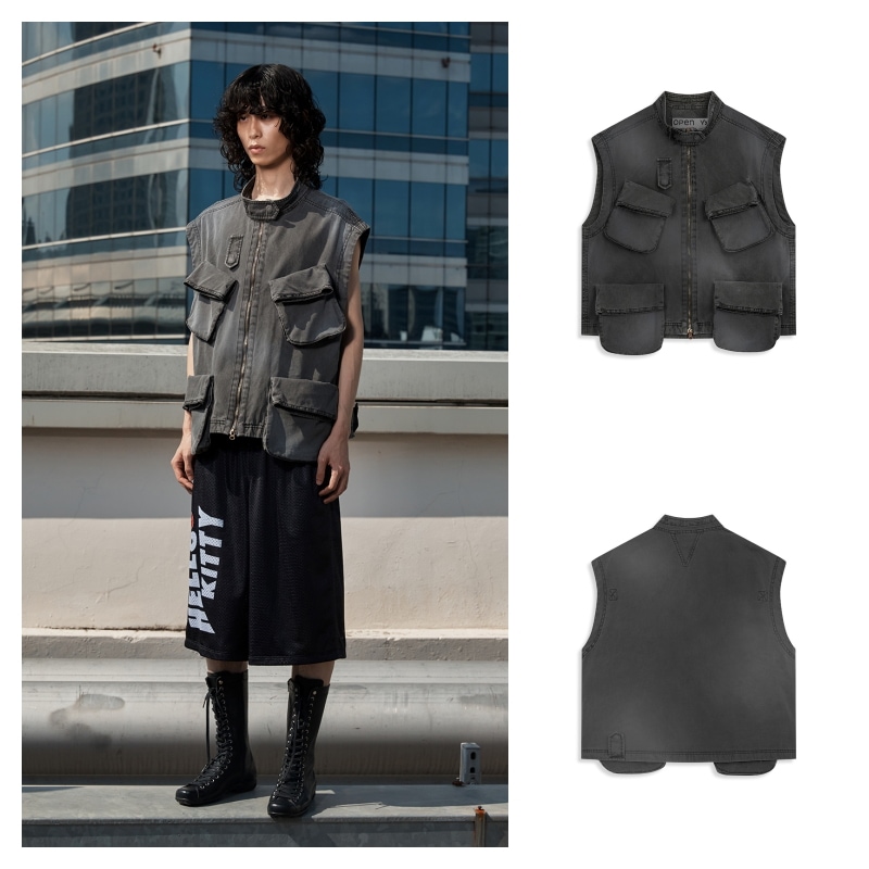 【OPEN Yy】 CARGO POCKET FIELD VEST : CHARCOAL